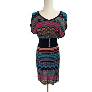 Vintage Y2K Laundry by Shelli Segal Chevron Crochet Knit Dress NWT SP Deadstock